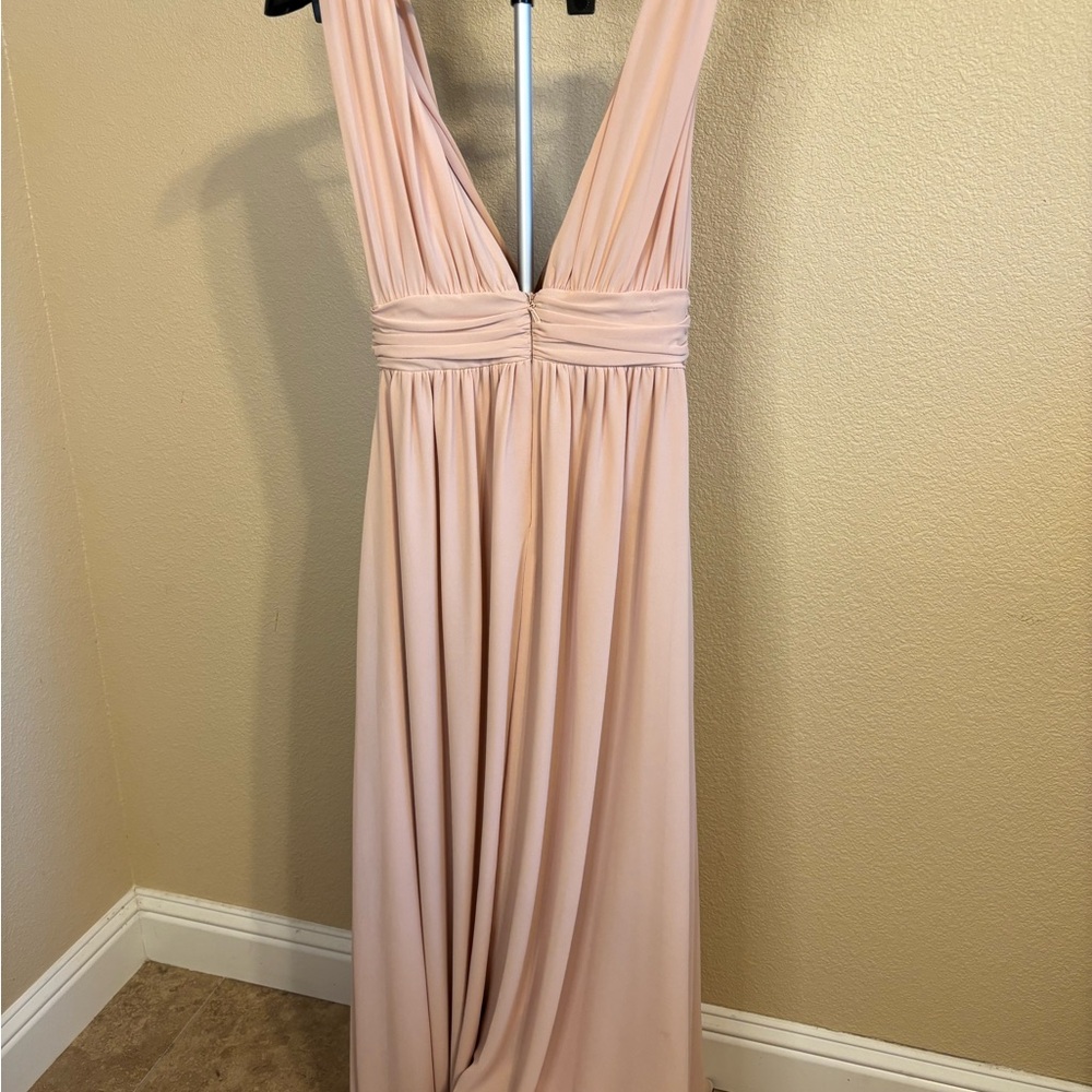 Lulus Blush Pink‎ Deep V Maxi Dress Bridesmaid Formal Slit Size S